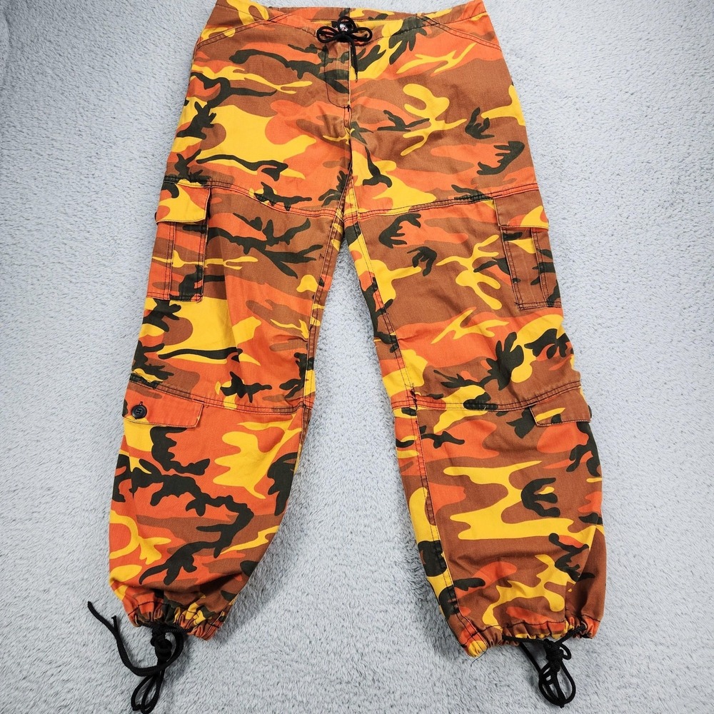 Rothco Camo Cargo Pants Mens XS 34x28 Orange Yellow Relaxed Fit Drawstring Hem